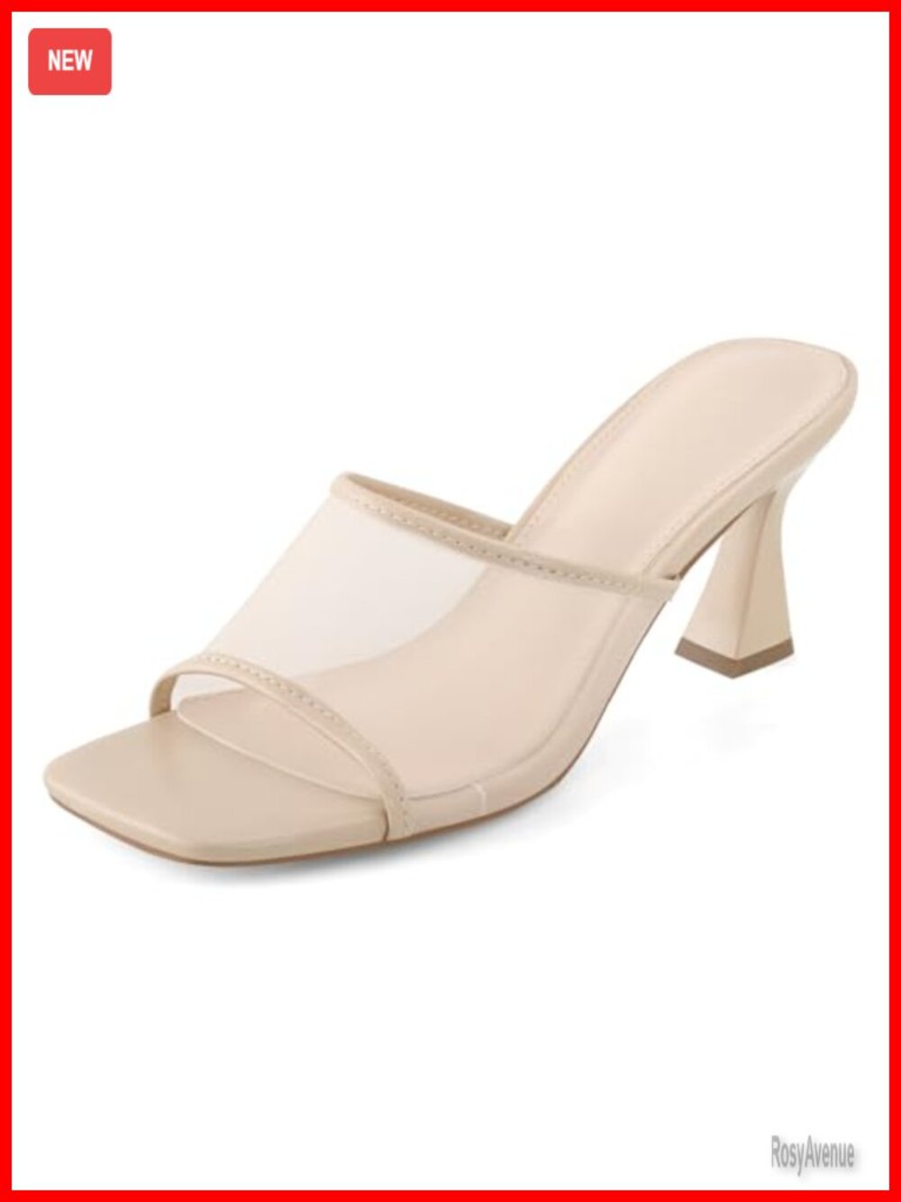 Women's Mule Heels Chunky Kitten Slip On Square Toe Mesh Sandals